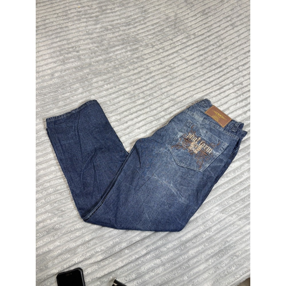 Phat Farm Classics Sz 38/34 Blue Dark Wash Men Jeans Embroided Logo Y2K‎